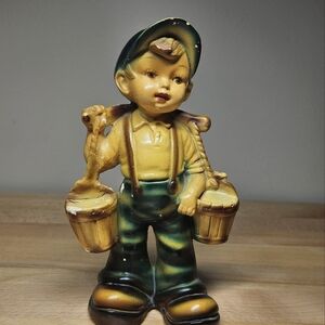 1940's Roman Art Co. Robia Ware Chalk Figurine, Youn Water Boy, 7 Inch